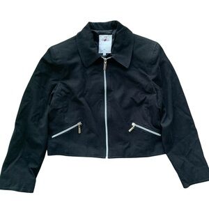 Vertigo Pour La Ville Paris Cropped Cotton Zip Moto Jacket Black Silver Size L